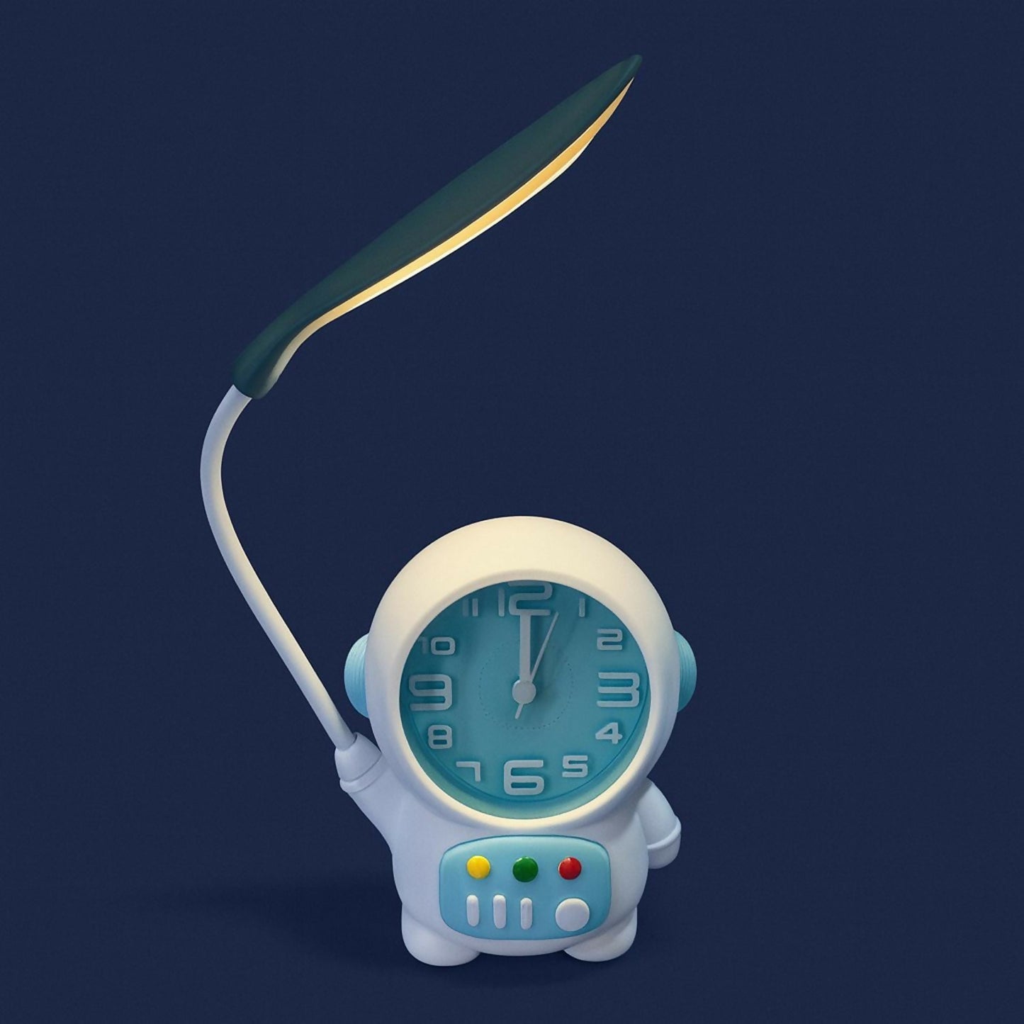 Astronaut Kids Desk Lamp with Alarm Clock | 2-in-1 Study Table Lamp with LED Light & Analog Clock | Rechargeable USB Powered Cute Space Theme Night Lamp for Boys Girls Bedroom, Study, Home & Gifting