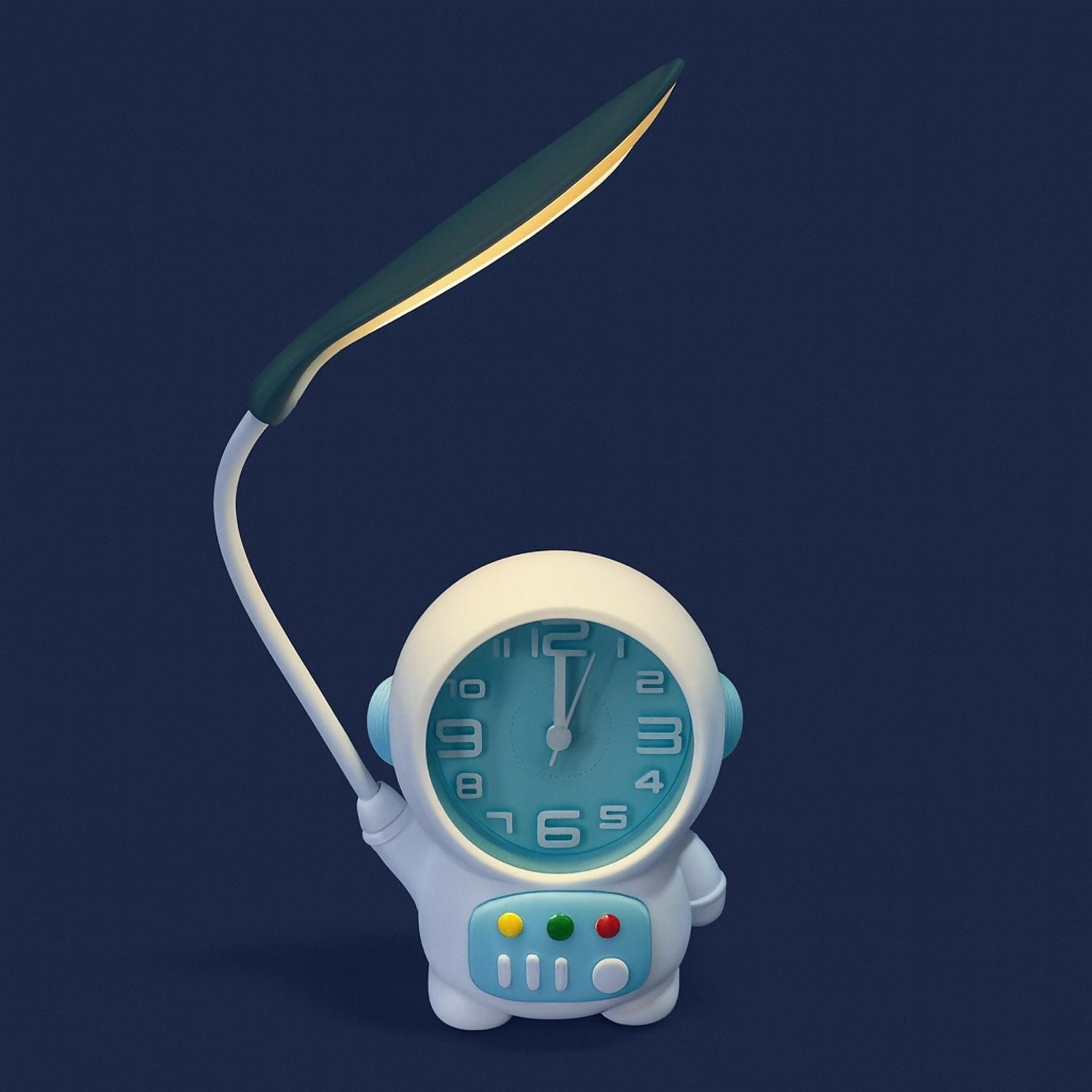 Astronaut Kids Desk Lamp with Alarm Clock | 2-in-1 Study Table Lamp with LED Light & Analog Clock | Rechargeable USB Powered Cute Space Theme Night Lamp for Boys Girls Bedroom, Study, Home & Gifting