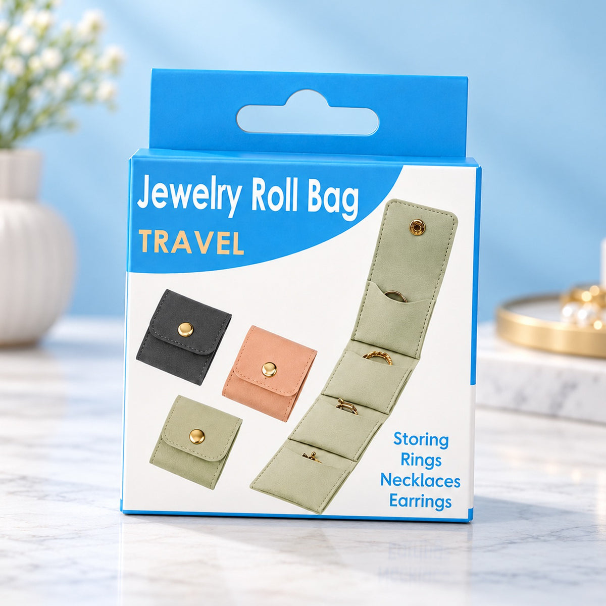 Travel Jewellery Organiser Roll with 4 Pockets for Rings and Necklaces (1 Pc)