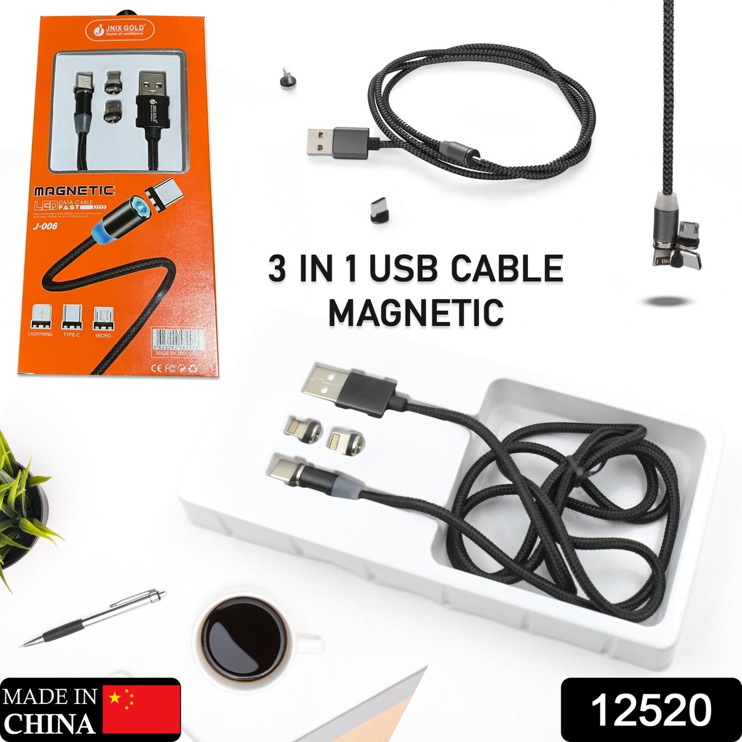 मैग्नेटिक चार्जिंग केबल 3 इन 1 मेटल मैग्नेटिक माइक्रो USB टाइप C लाइटिंग केबल LED के साथ, सभी Android और सभी स्मार्टफ़ोन के लिए मल्टीपल चार्जिंग एडेप्टर (सभी Android और iPhone स्मार्टफ़ोन, टैबलेट, PC, मोबाइल के साथ कम्पैटिबल