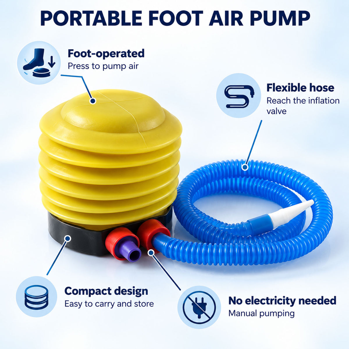 Manual Foot Press Air Pump with Flexible Hose and Tapered Nozzle (1 Pc)