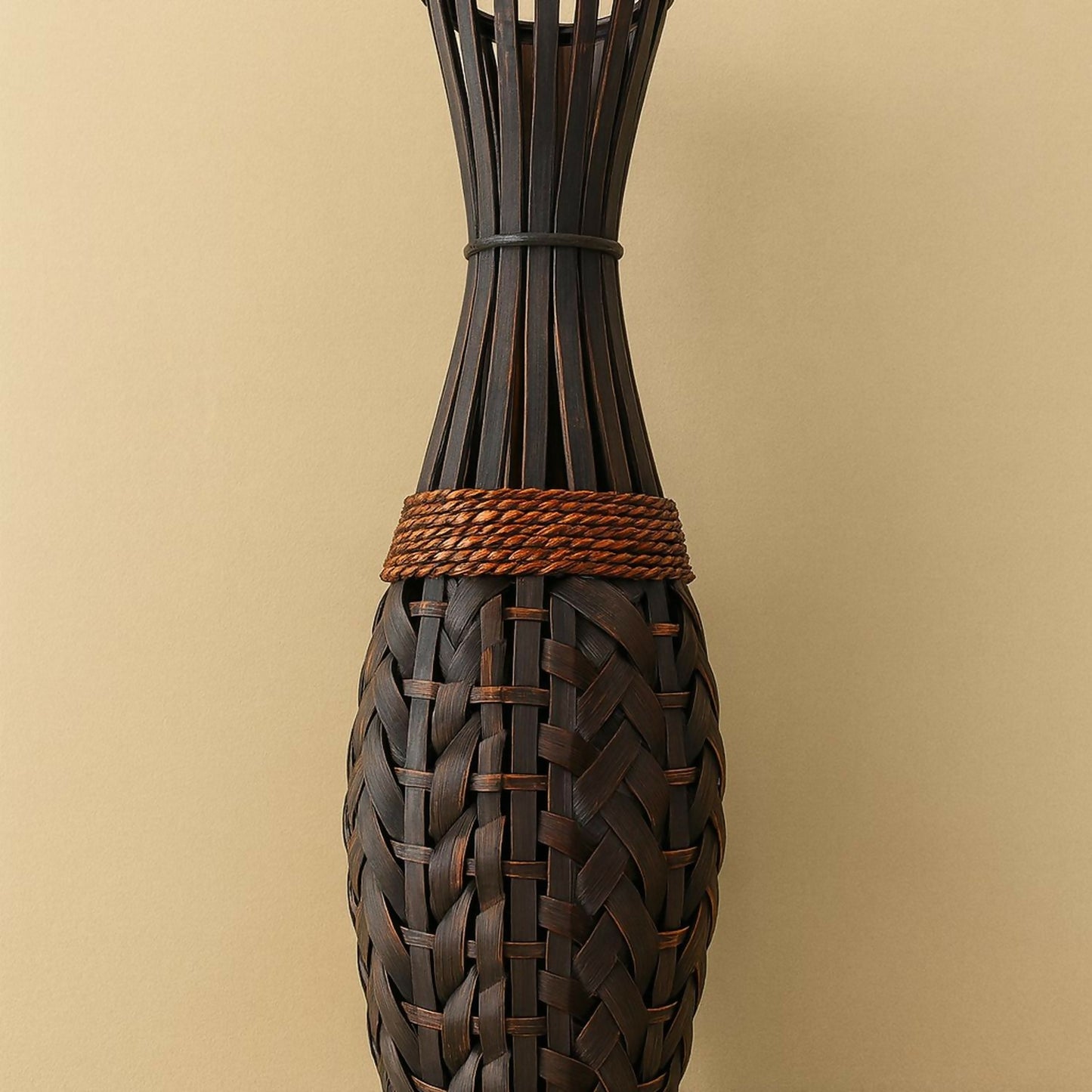 HOME DECOR Handcrafted Brown Woven Decorative Floor Vase | Tall Lightweight Flower Pot with Rope Design | Modern Home Décor Accent for Living Room, Bedroom, Hallway, Office – Suitable for Artificial & Dried Flowers (Approx. 27 Inch)