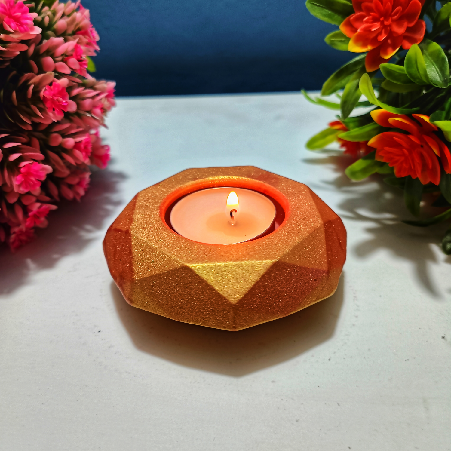 Handmade Diamond Diya – Rose Gold| Layered Tealight Holder for Diwali, Pooja & Home Décor | Unique Festival Gift Item
