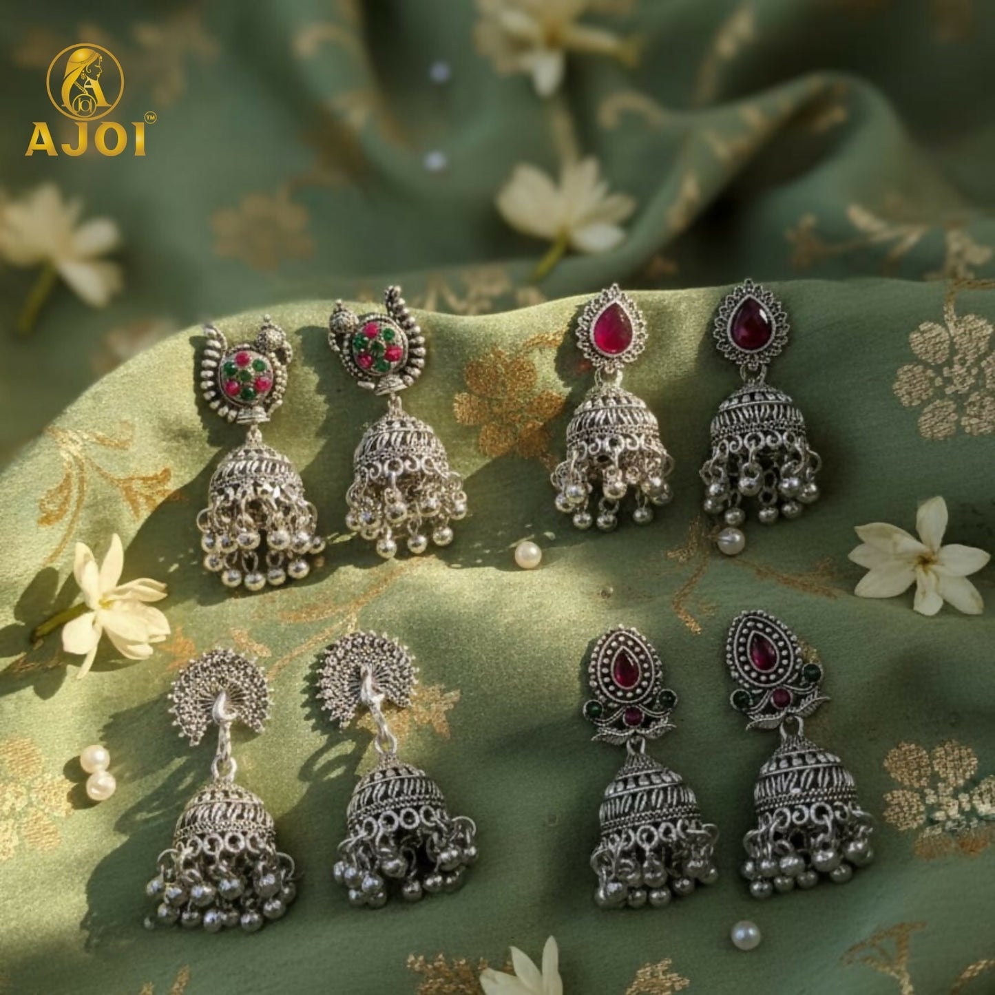 Oxidised Silver Traditional Jhumka Earrings Combo Set (4 Pairs) for Women & Girls