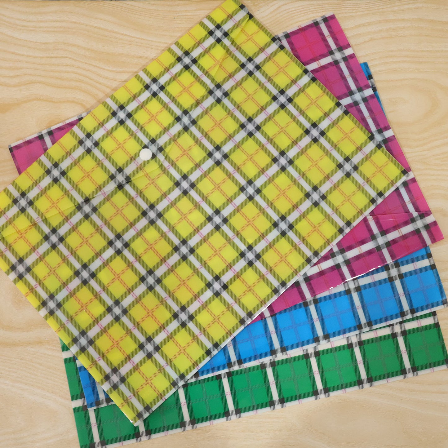 Check Print Document Bag Envelope File Folder with Snap Button for A4 Papers (1 Pc, Mix Colour)