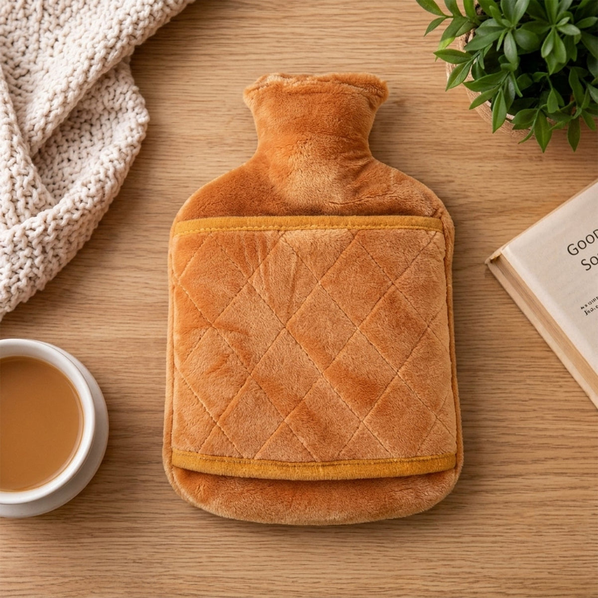 Hot Water Bag with Soft Plush Quilted Cover & Screw Cap for Warmth (1 Pc)