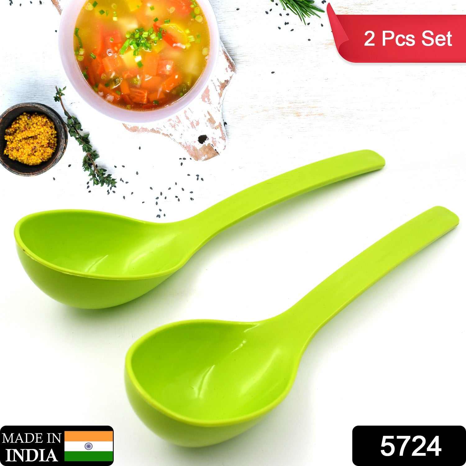 5724 પ્લાસ્ટીકની ચમચી કિચન મલ્ટીપર્પઝ સર્વિંગ લાડુ ફ્રાઈંગ, સર્વિંગ, ટર્નર, કરી લાડુ, ભાત પીરસતી વખતે, ખાવામાં અને પીરસતી વખતે વપરાતો ચમચો વગેરે (2 Pcs સેટ / 10 ઇંચ)