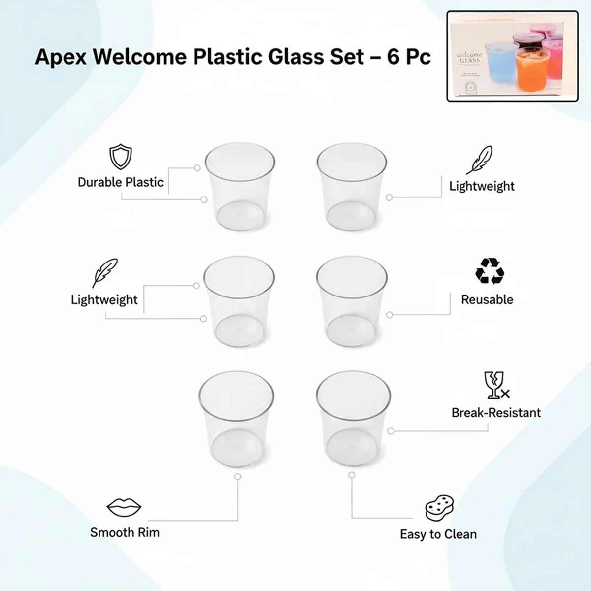 Plastic Glass Set – Durable 6-Piece Drinkware for Daily Use