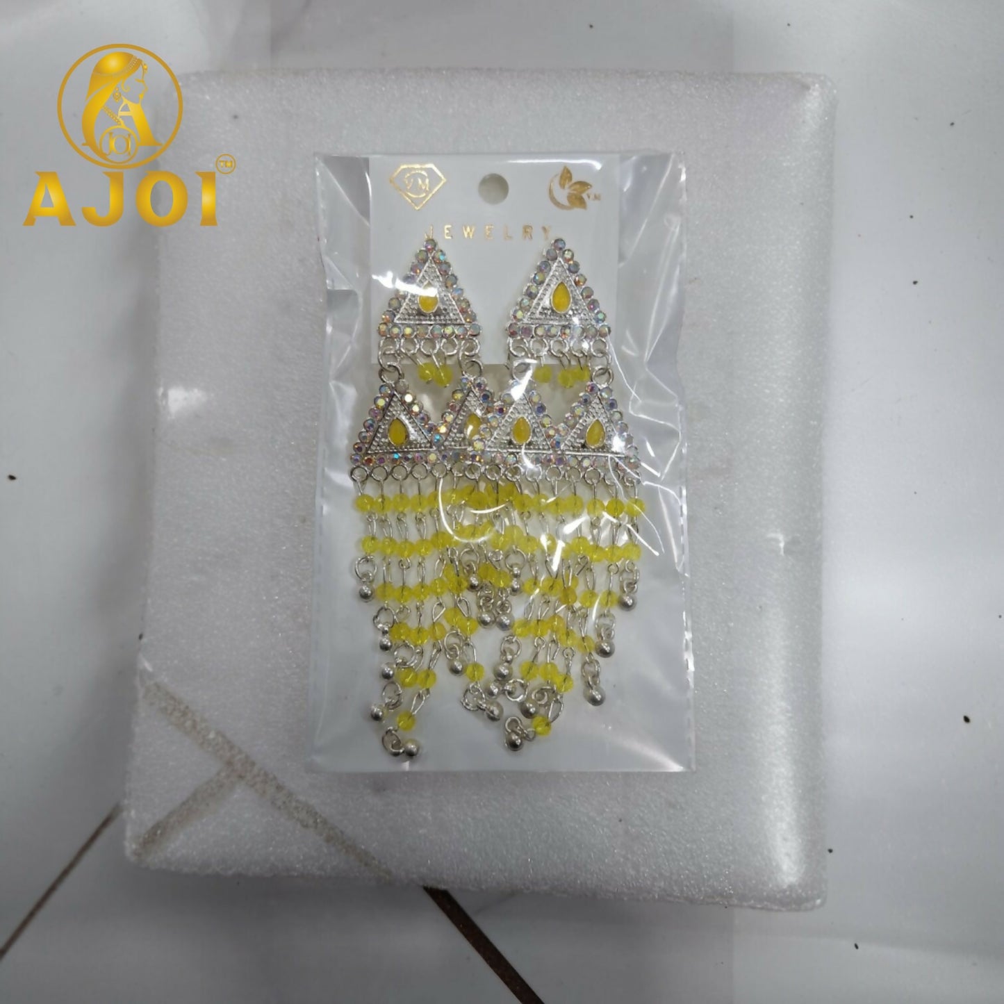 Sunshine Yellow Drop Silver Statement Earrings with Elegant Designer Finish