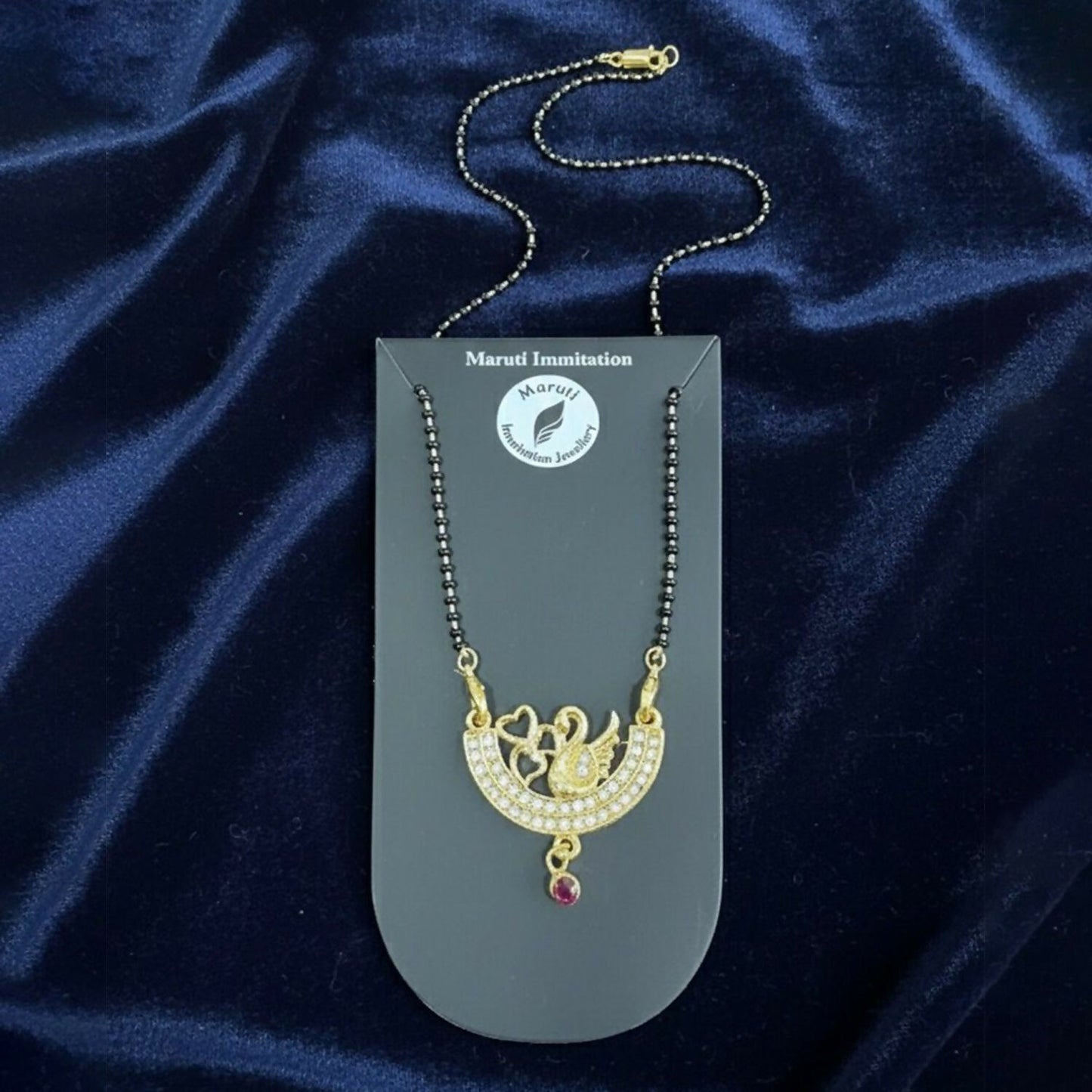 Graceful Swan Design Gold-Toned Mangalsutra with Stone-Studded Pendant