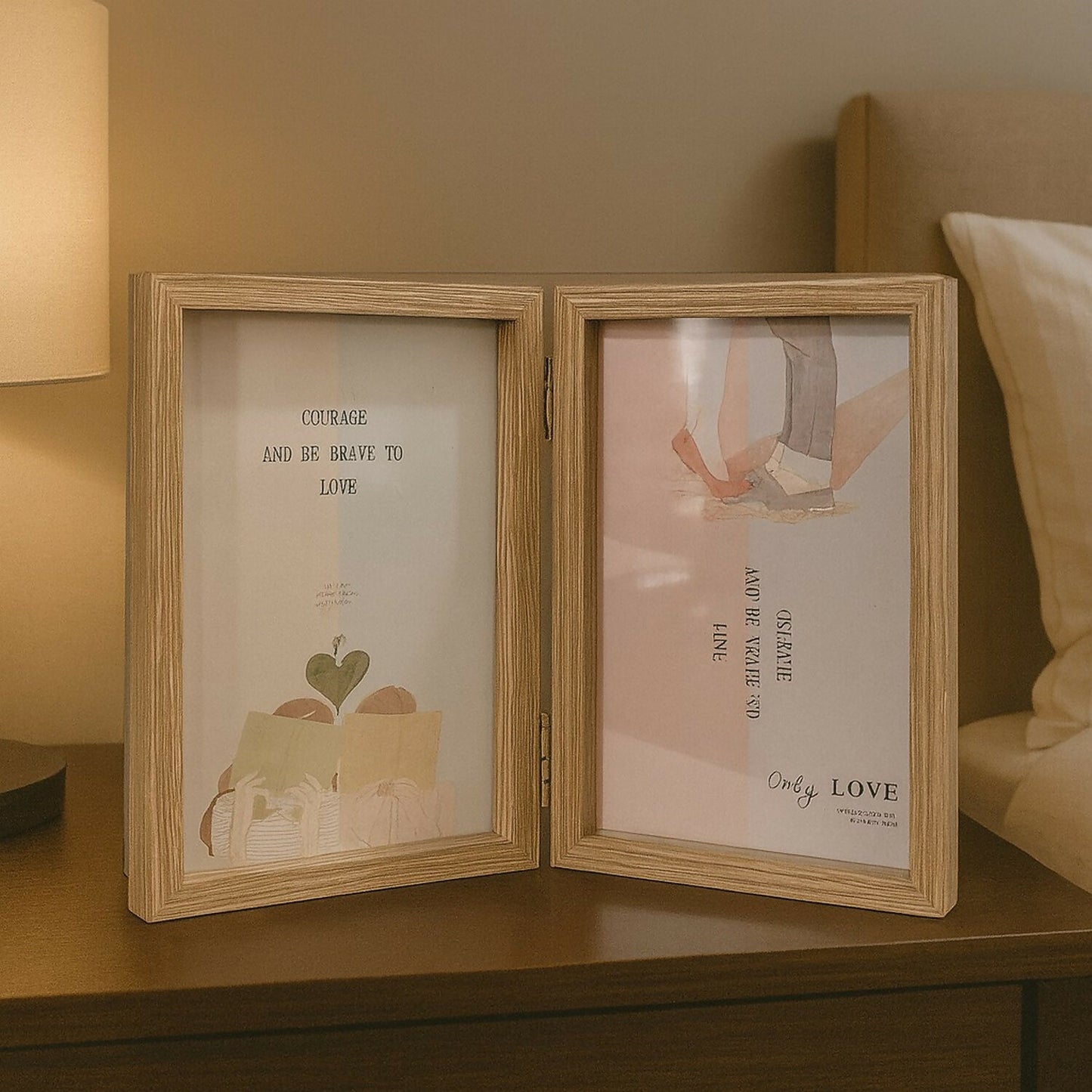 Premium Wooden Double Photo Frame for Tabletop | Dual Hinged Picture Frame for Home & Office Décor | Rustic Natural Wood Finish Vertical Display Frame for Couple, Family & Gift Use | Stylish Desk Photo Stand