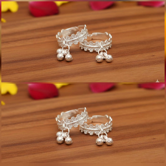 Silver-Plated Toe Ring Bichiya with Traditional Ghungroo Bells for women and girls Combo Pack of 2