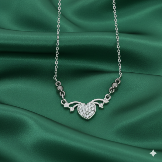 Silver Plated Sparkling Crystal Heart Wing Pendant Necklace For women and girls