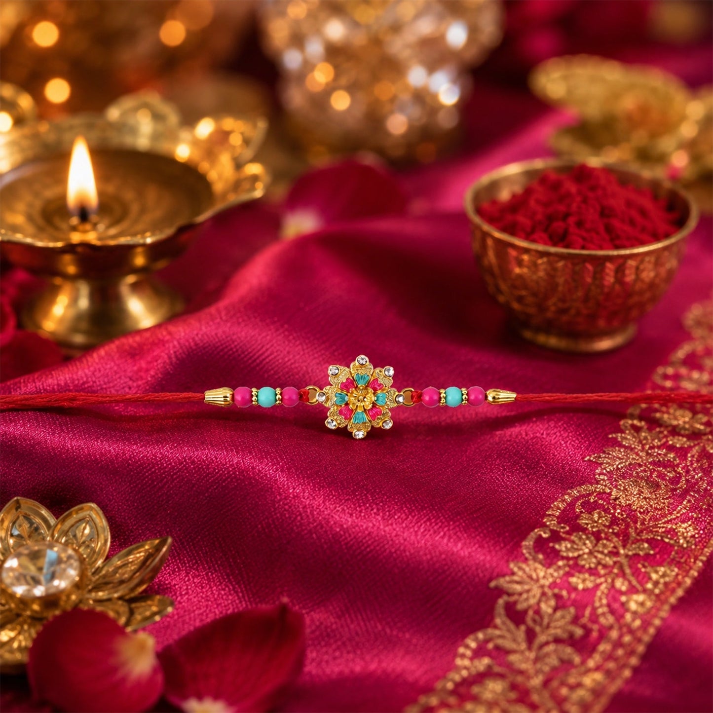 Pink Floral Mandala Rakhi Festive Thread for Raksha Bandhan (5pcs)
