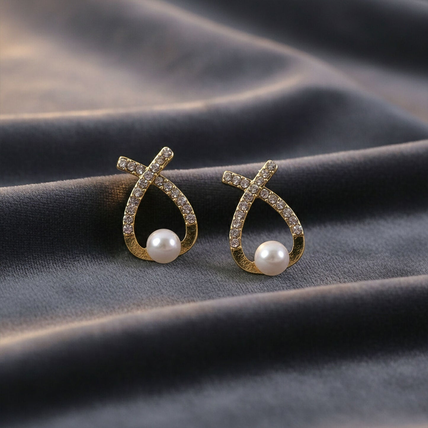 Korean Style Crystal Pearl Drop Stud Earrings for Women & Girls