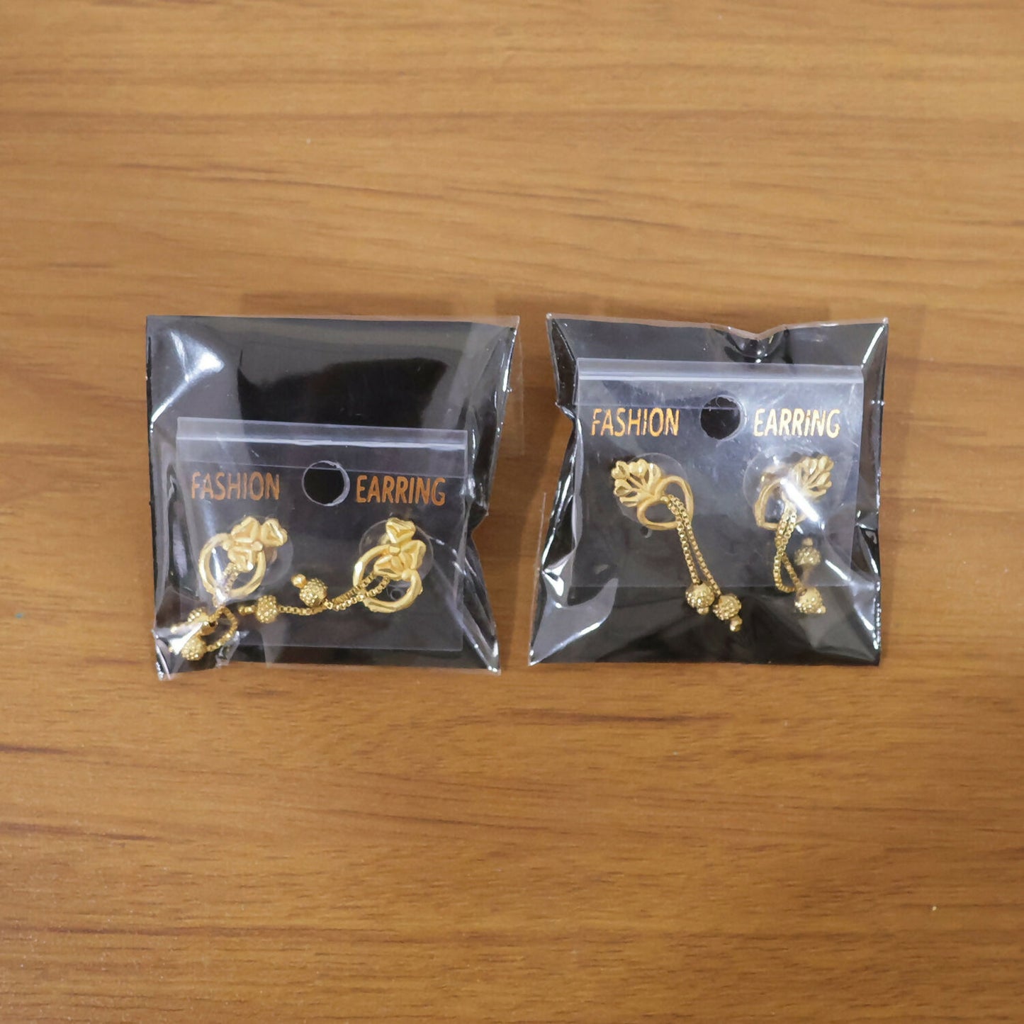 Royal Bloom Heart Drop Earrings with Triple Chain Gold Beads – Floral Statement Jewelry (2 Pair)