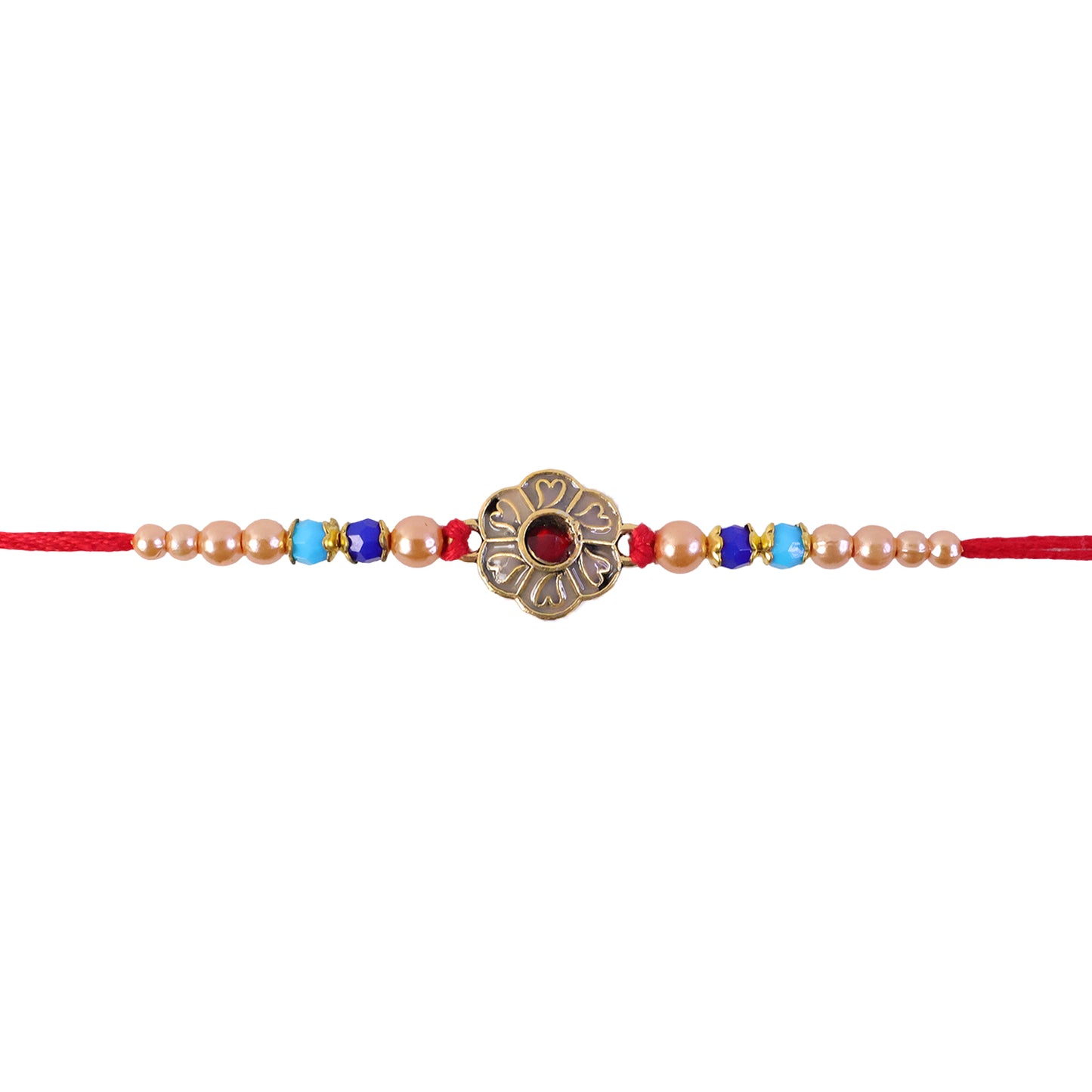 Antique Floral Medallion Designer Rakhi for Brother with Pearl & Beads