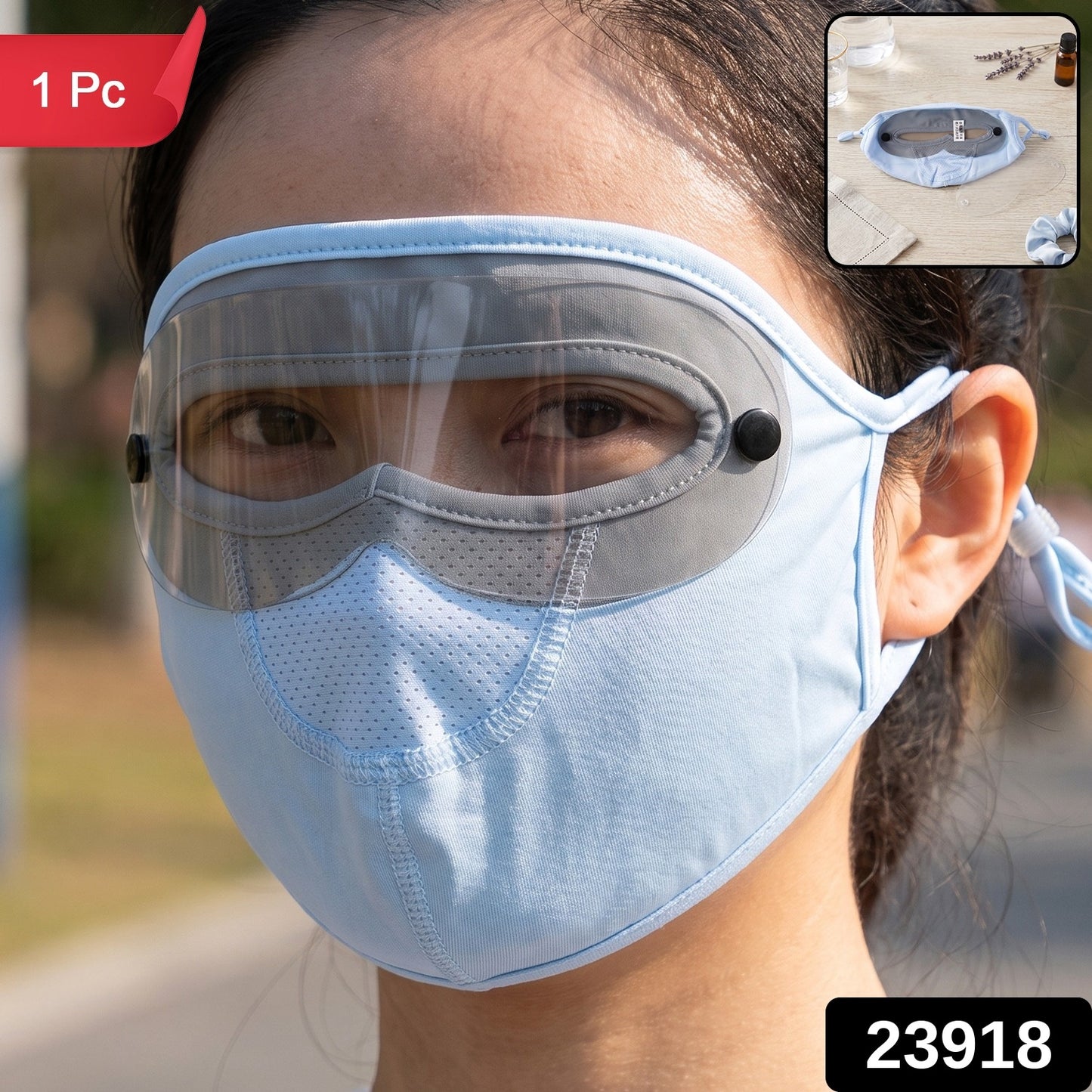 Reusable Soft Cloth Face Mask with Transparent Eye Shield for Outdoor Use (1 Pc)