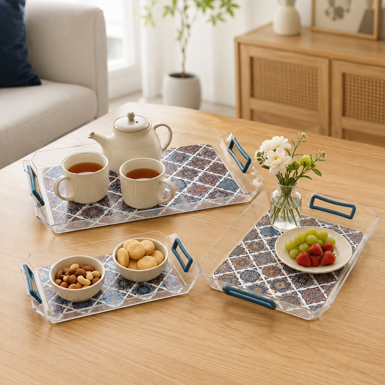 Multipurpose Serving Tray Set – 3 Nesting Trays with Handles