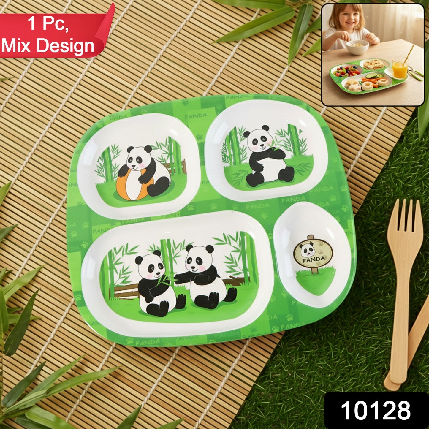 Kids 4-Compartment Melamine Partition Plate (1 Pc / 24×22 Cm)