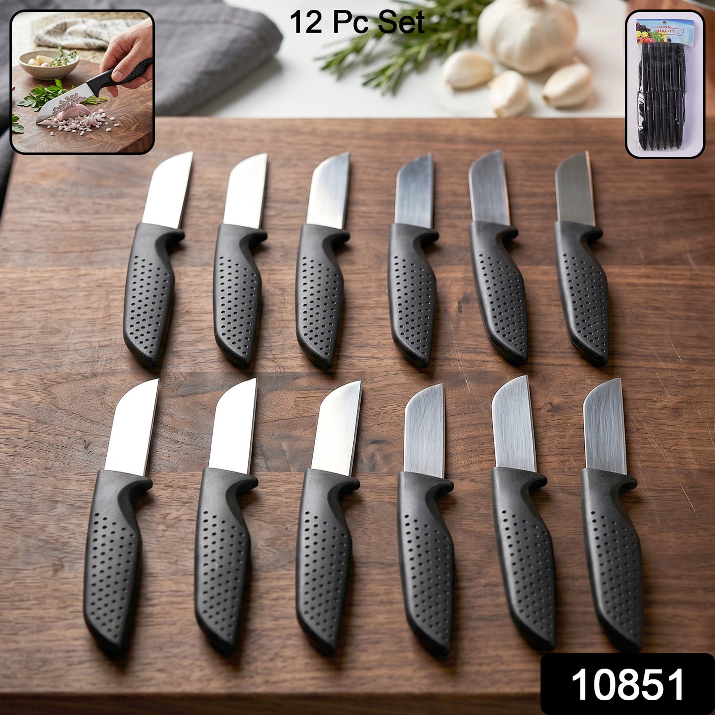 Complete 12-piece kitchen knife set for chopping and slicing