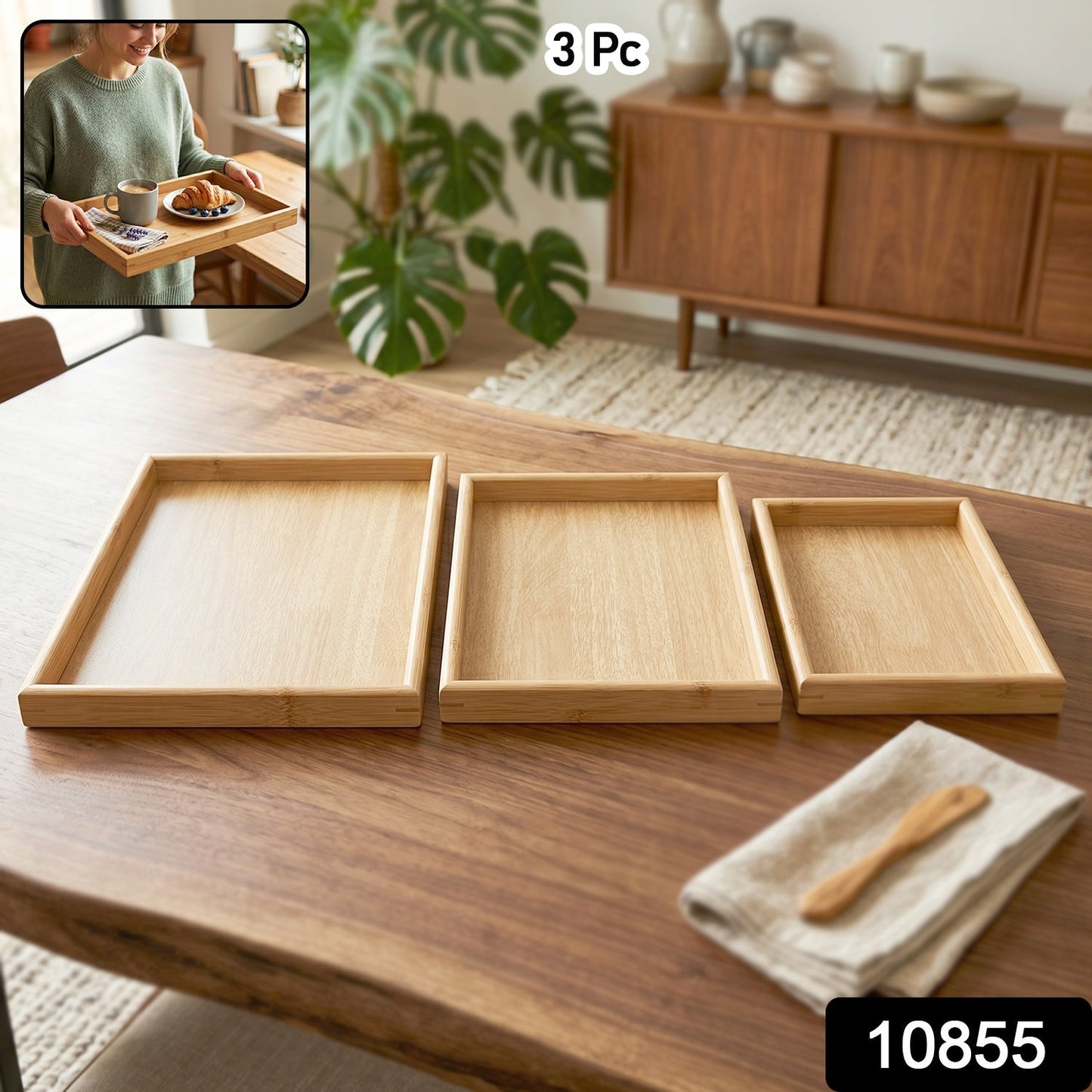 Rectangular kitchen tray wooden finish