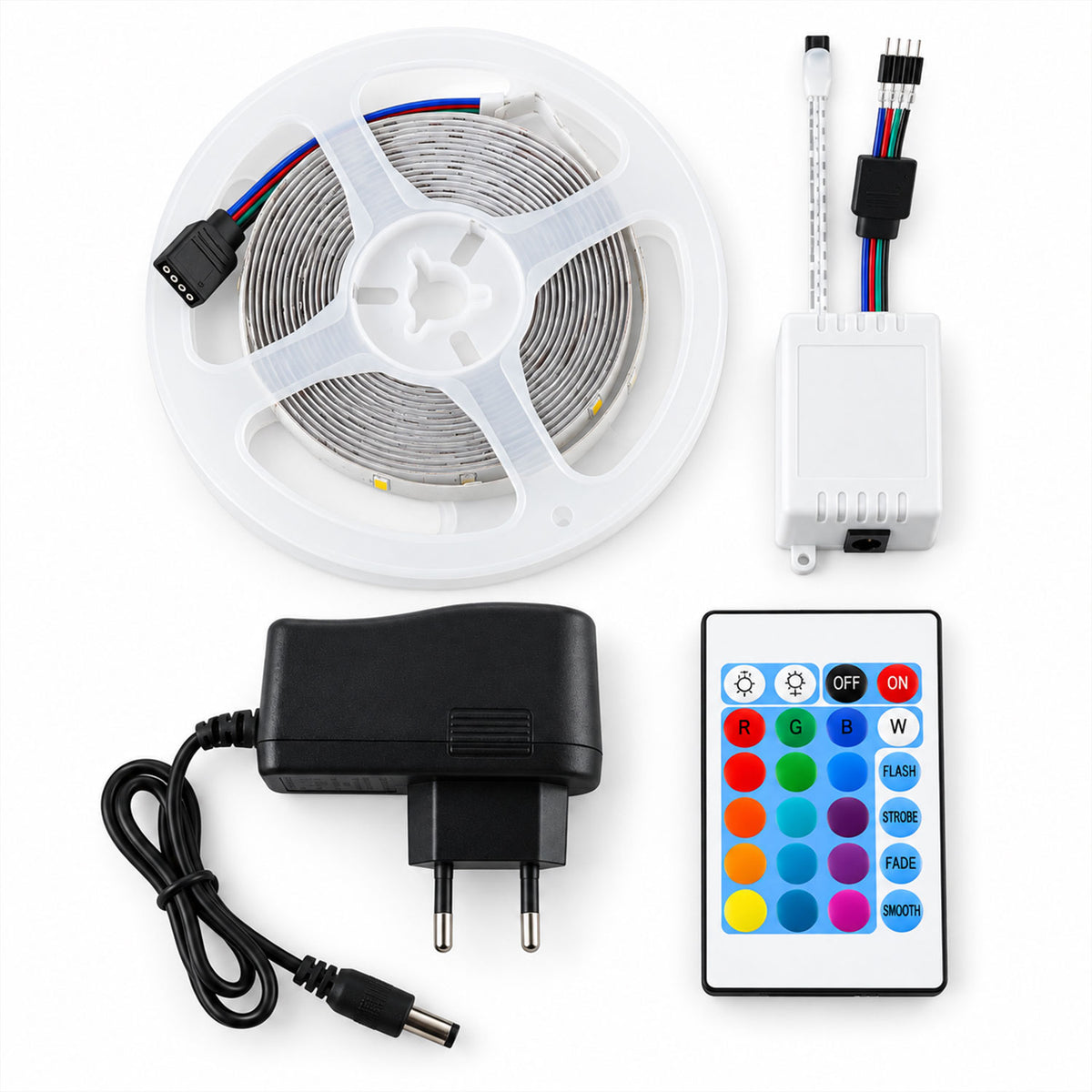 RGB LED Strip Light with Remote and Adapter for Room Decor (1 Set, 3.4 Mtr)