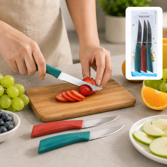 Stainless Steel Fruit Knife Set – Sharp & Ergonomic 3-Piece