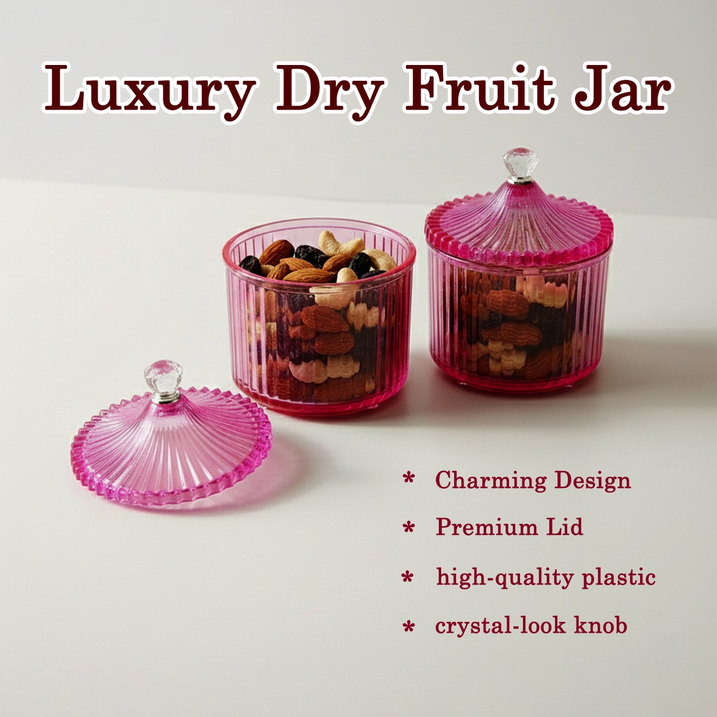 Plastic Luxury Transparent Dry Fruit Storage Jars (2 Pc)