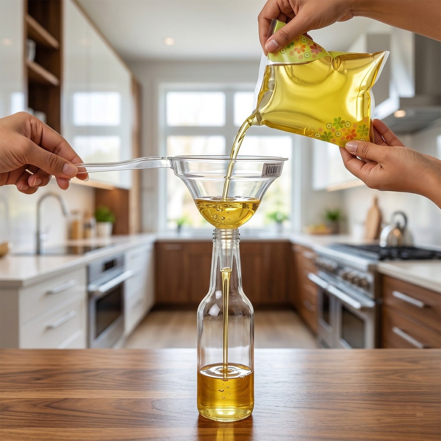 Transparent Spout Kitchen Funnel with Handle Wide Mouth Pouring Funnel (1 Pc)