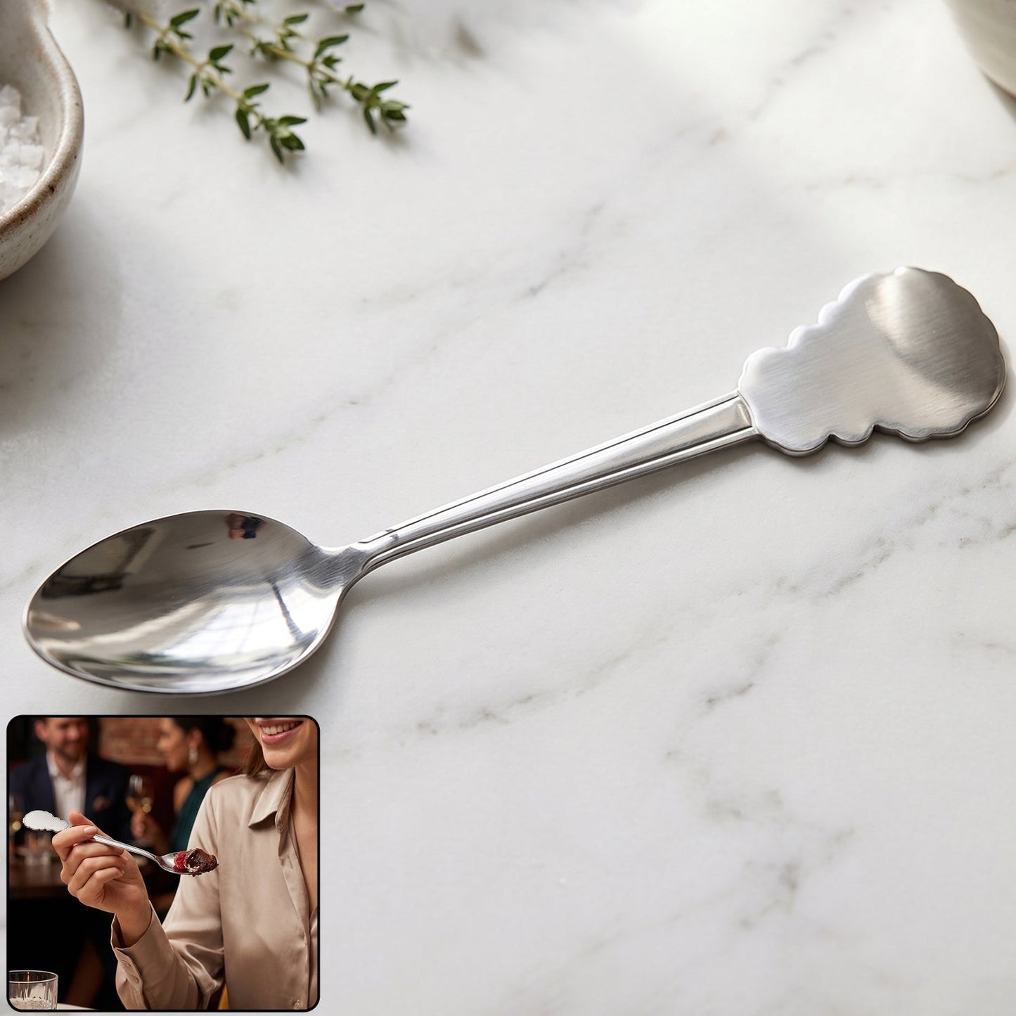 SS carved handle dinner spoon
