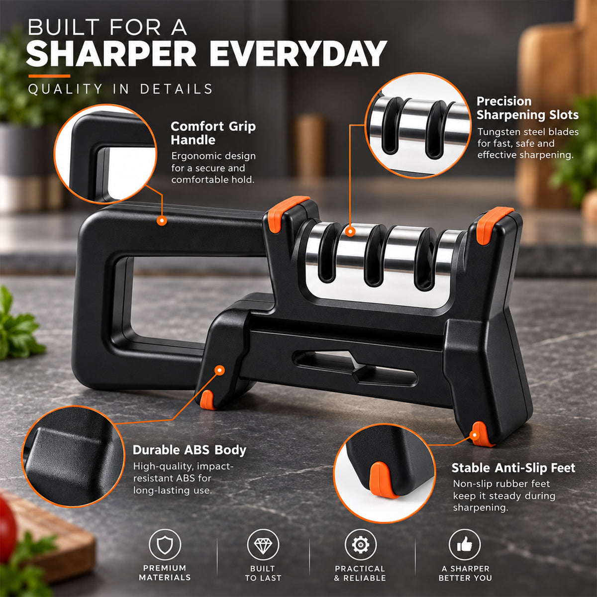 Knife sharpener precision slots durable body and anti slip feet