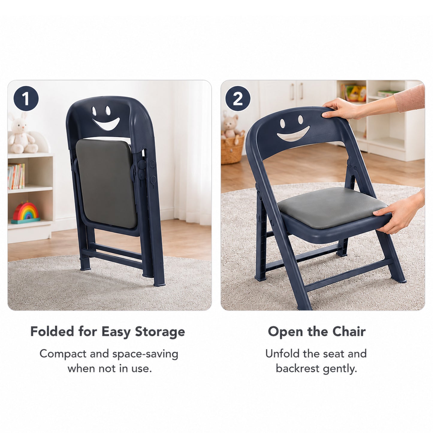 Foldable children chair storage steps