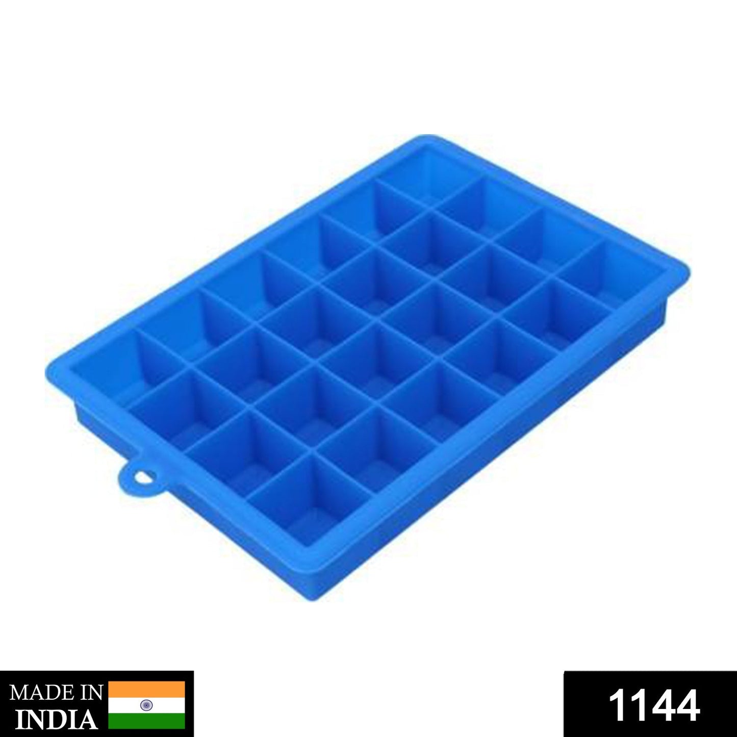 Flexible silicone ice tray filled with ice cubes