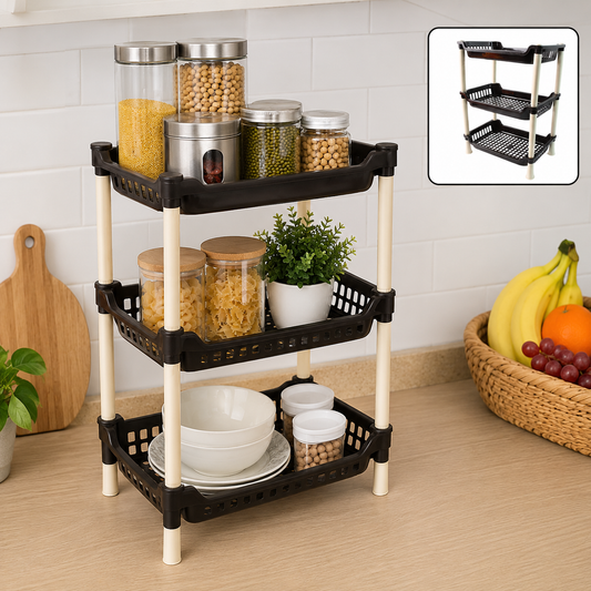 3-Tier Plastic Storage Rack – Durable & Space-Saving Organizer