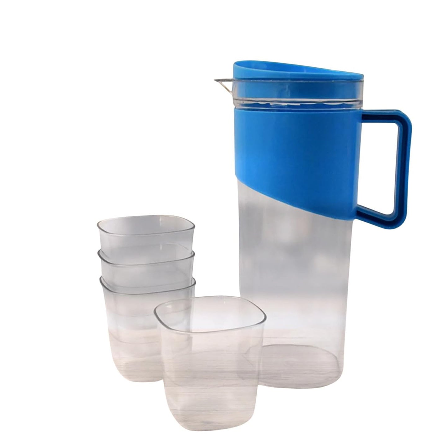 Transparent Stylish Premium Jug with Elegant Handle (2000 ML Jug Approx & 4 Pcs Plastic Glass)