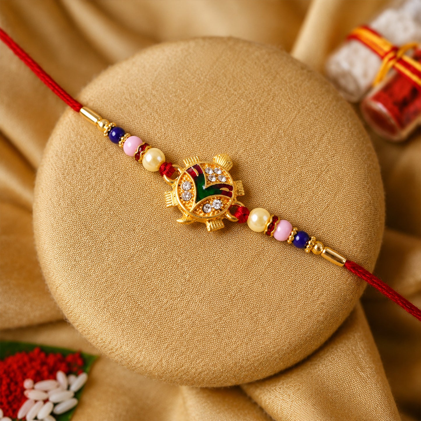 Traditional Tortoise Charm Rakhi close-up