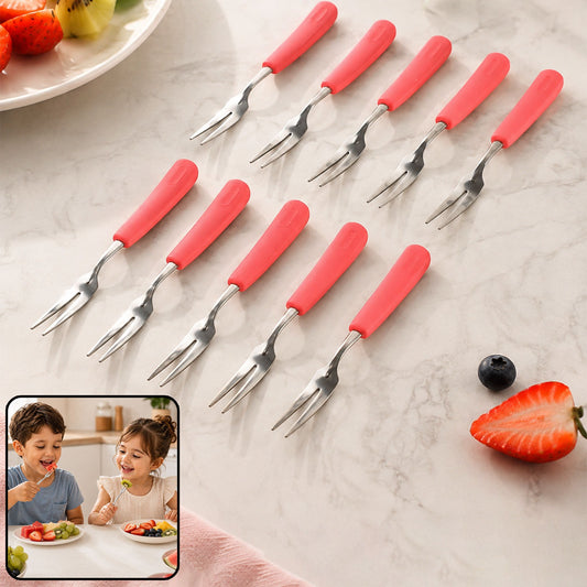 Stainless Steel Fruit Fork Set – 10 Durable Mini Forks with Soft Grip