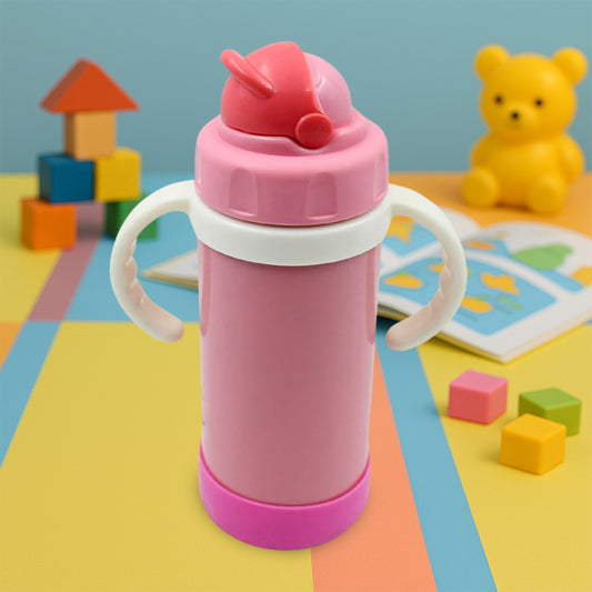 12752 હેન્ડલ અને સ્ટ્રો લીક પ્રૂફ સાથે સ્ટેનલેસ સ્ટીલની પાણીની બોટલ, રસ્ટ પ્રૂફ, હોટ એન્ડ કોલ્ડ ડ્રિંક્સ, જિમ સિપર BPA ફ્રી ફૂડ ગ્રેડ ક્વોલિટી, ઓફિસ/જીમ/સ્કૂલ માટે સ્ટીલ ફ્રિજ બોટલ (350 મિલી)