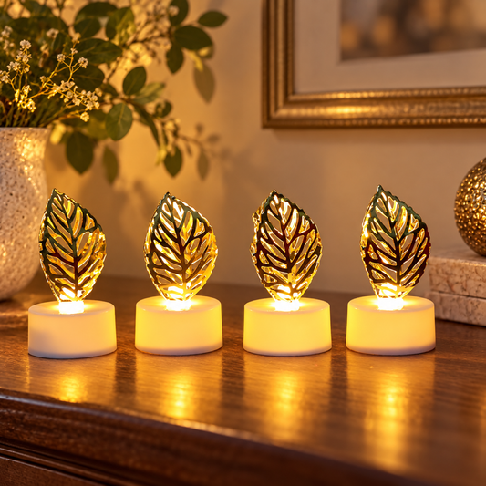 Golden Leaf LED Candles – Set of 4 Flameless Decorative Lights showcase