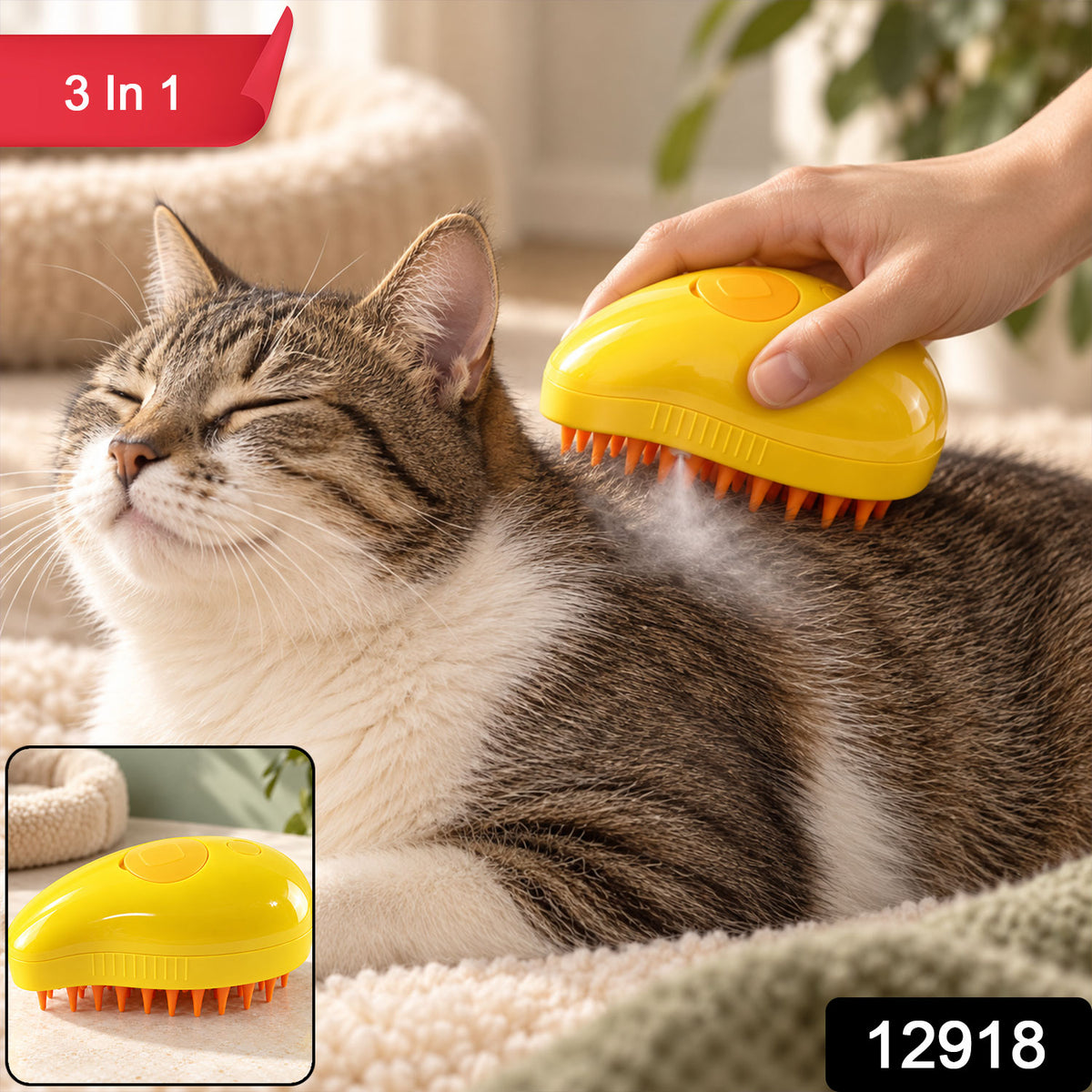 3 in 1 Steam Pet Brush for Cats and Dogs, Rechargeable Grooming Comb (1 Pc)