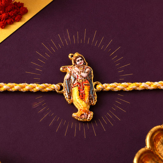 Krishna Flute Charm Rakhi with a stylish dori design, ideal for brothers