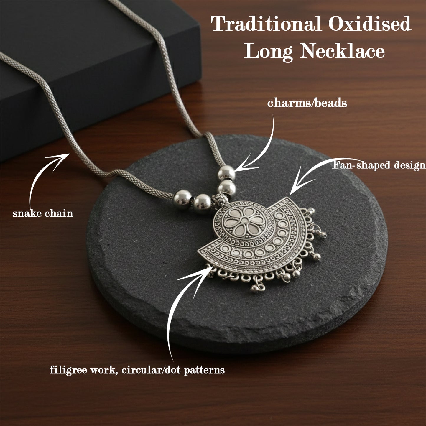 Oxidised Silver-Tone Traditional Long Necklace (1 Pc)