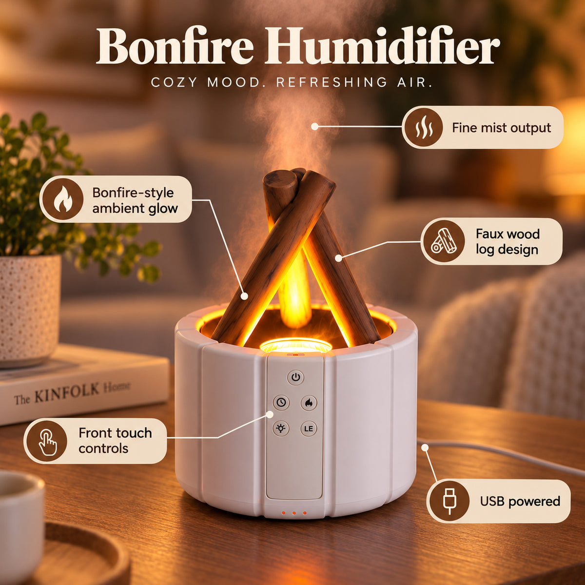 Flame mist humidifier home desk