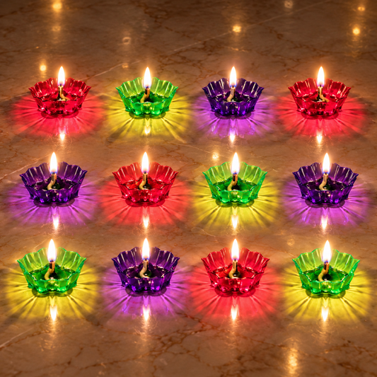 Reflection Diya Set – Colourful Plastic Diyas (12 Pcs) | Indo Glow showcase