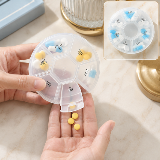 7-Sided Portable Pill Box – Compact Weekly Medicine Organizer