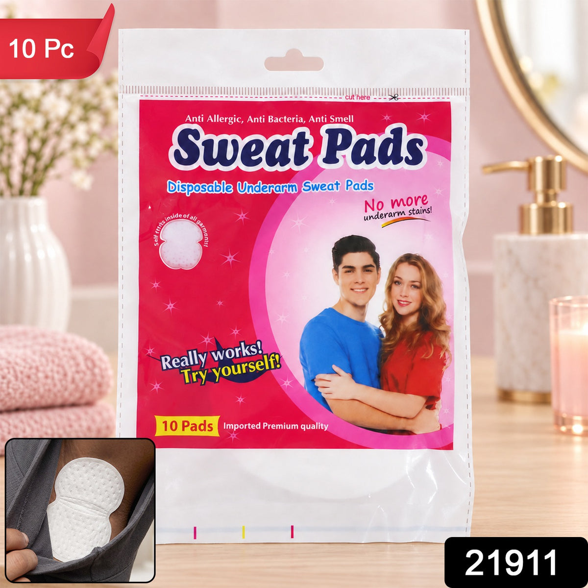 Disposable Underarm Sweat Pads for Clothing Protection (10 Pc)