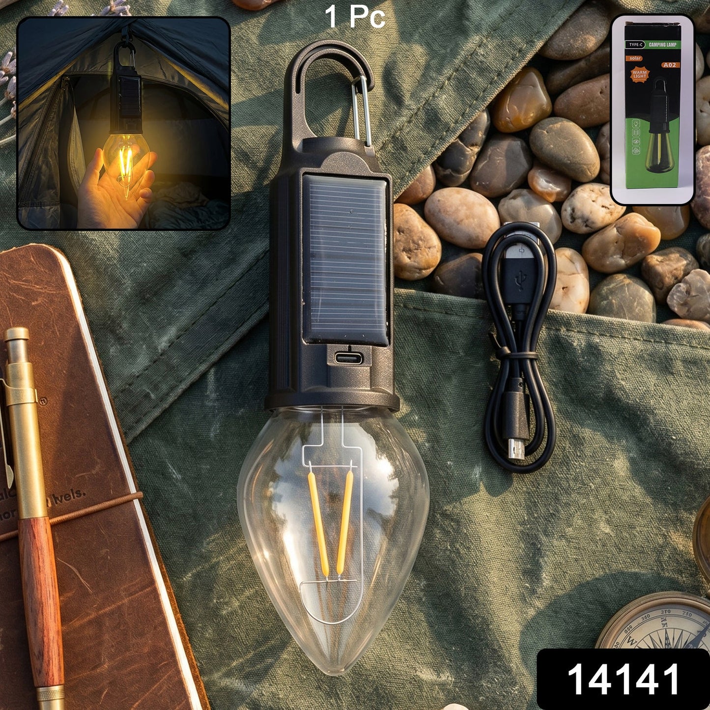 14141 solar rechargeable camping lamp sku
