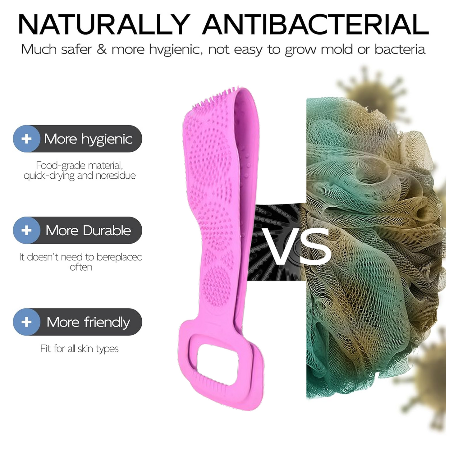 सिलिकॉन बॉडी बैक स्क्रबर डबल साइड बाथिंग ब्रश त्वचा की गहरी सफाई के लिए, स्क्रबर बेल्ट