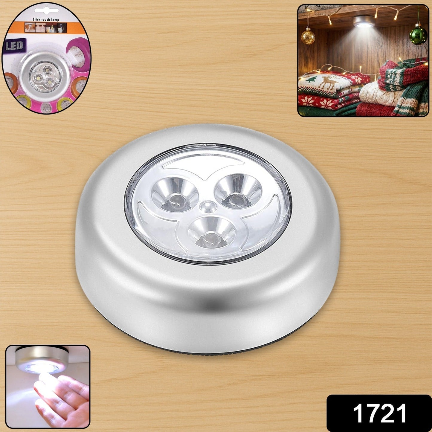 Christmas 3 Led Cordless Stick Tap Wardrobe Touch Light Lamp